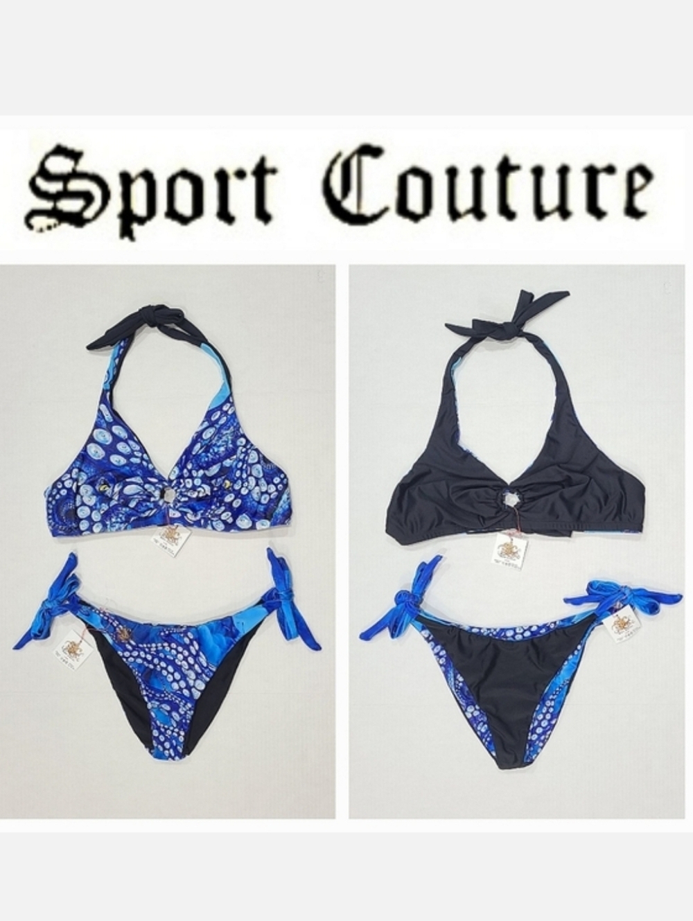 Sport Couture Reversible Bikini Aqua Blue Octopus Print UPF 50+ Sz L NWT